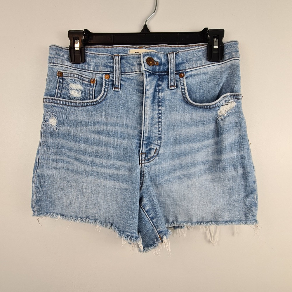 Madewell High-Rise Denim Shorts Light Wash Distressed Raw Hem Size‎ 27 Blue